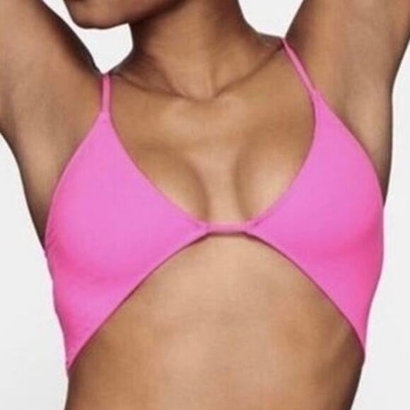 SKIMS NWOT Neon Pink Micro Cording V-Crop Soft Stretchy Bralette Bra Small - Picture 2 of 7